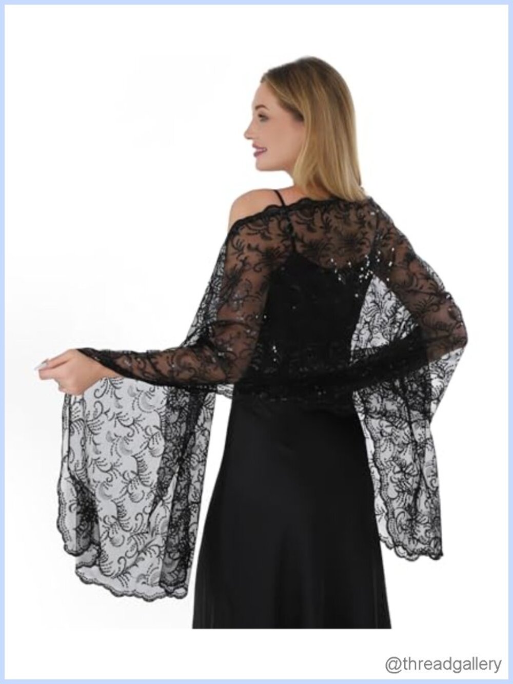 Elegant Sequin Chiffon Evening Shawl Wrap Bridal Sheer Lace Scarf